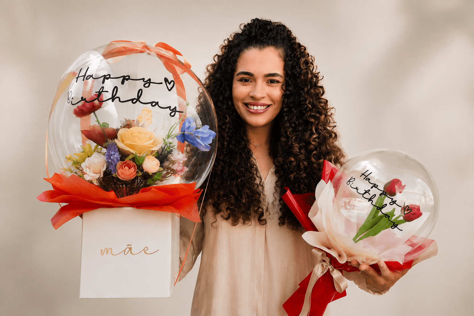Thaís criando arranjos florais